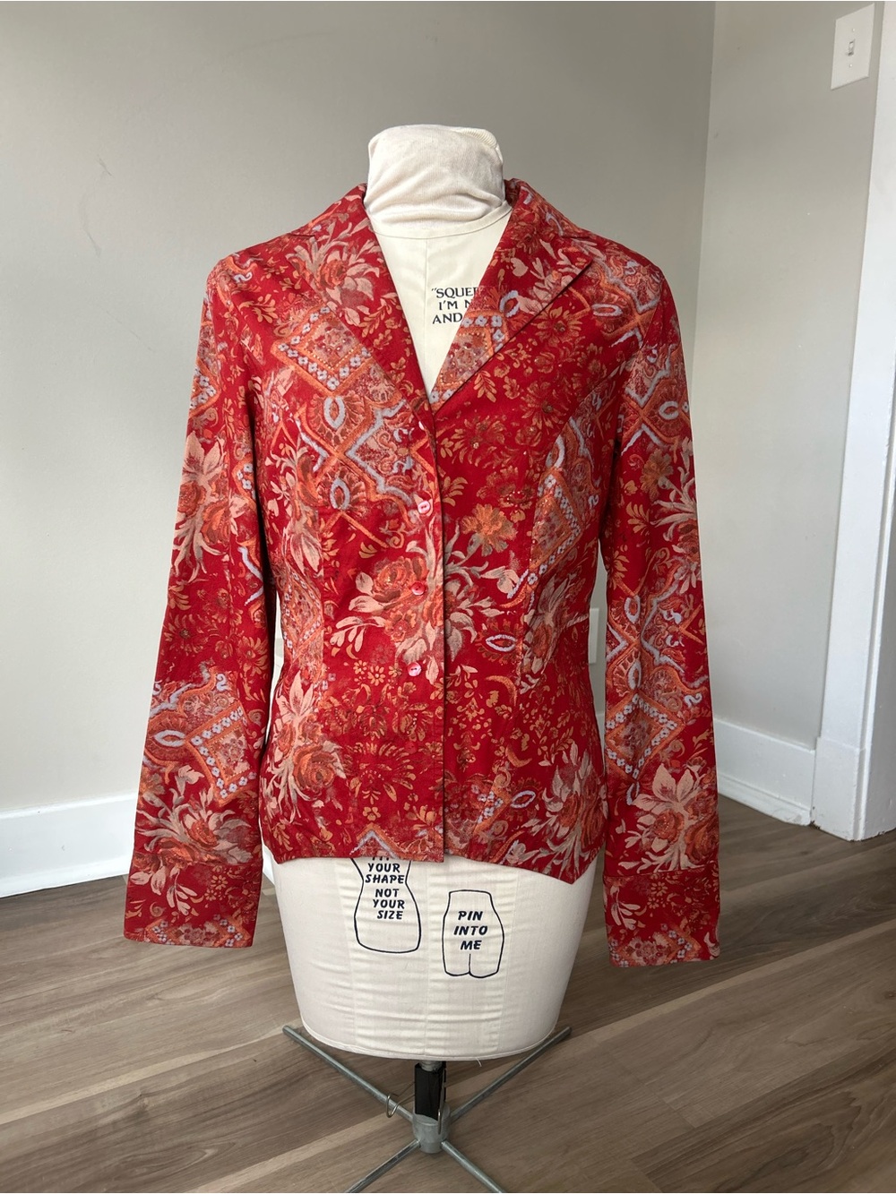 Vintage Y2K EYE Red Floral Pattern Button-Up Blazer jacket